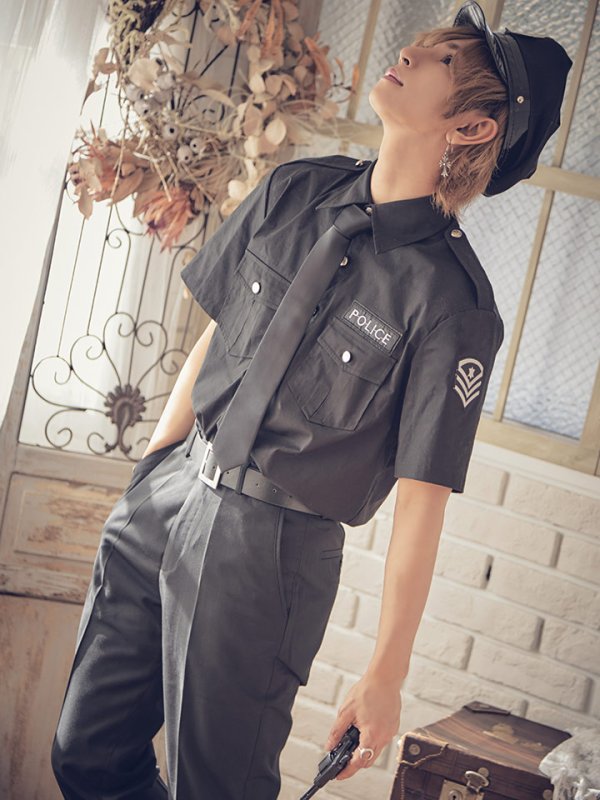 画像13: 【即日発送】メンズブラックポリス【sugar nineハロウィンコスプレ5点セット】【M-XLサイズ/1カラー】[HC03-Bsv] (13)