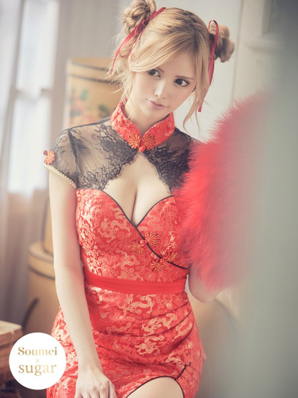 画像2: 【即日発送】ロングチャイナドレスコスプレセット【ハロウィン2点セット】【4サイズ/2カラー】(SE01YN)【HC03】 (2)