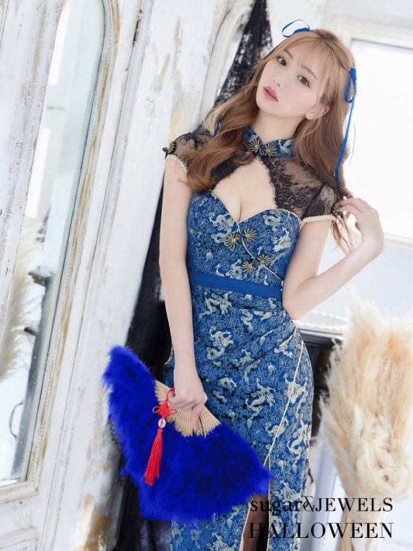 画像1: 【即日発送】ロングチャイナドレスコスプレセット【ハロウィン2点セット】【4サイズ/2カラー】(SE01YN)【OF01】 (1)