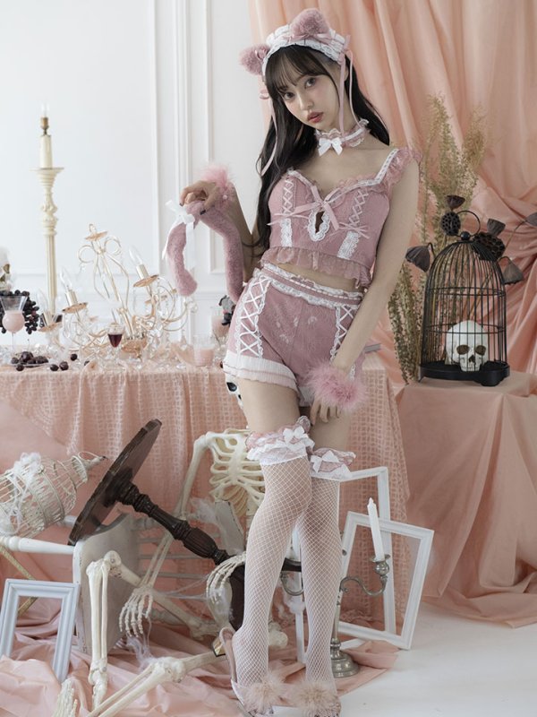 画像4: 【即日発送】【マリームーンコラボ】 セクシーレースキャット【ハロウィンコスプレ6点セット】【S-Lサイズ/5カラー】[HC03] (4)