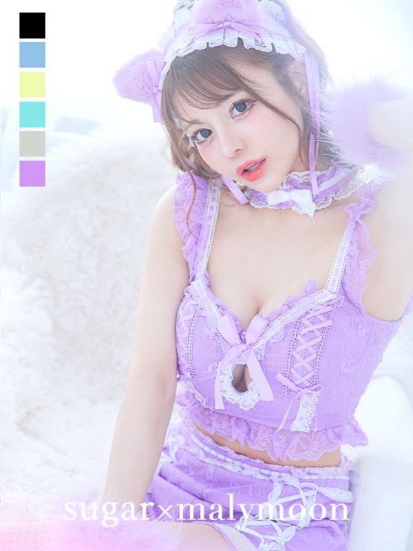 画像3: 【即日発送】【ハロウィン】【マリームーンコラボ】 セクシーレースキャット【コスプレ6点セット】【XS-L/7カラー】[HC03] (3)