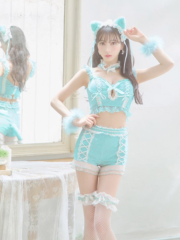 画像3: 【即日発送】【ハロウィン】【マリームーンコラボ】 セクシーレースキャット【コスプレ6点セット】【XS-L/7カラー】[OF01] (3)