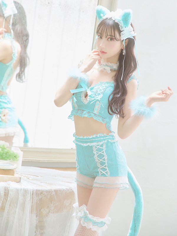 画像2: 【即日発送】【ハロウィン】【マリームーンコラボ】 セクシーレースキャット【コスプレ6点セット】【XS-L/7カラー】[OF01] (2)