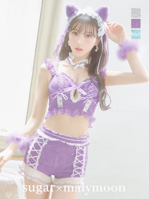 画像8: 【即日発送】【マリームーンコラボ】 セクシーレースキャット【ハロウィンコスプレ6点セット】【XS-Lサイズ/7カラー】[YMT] (8)