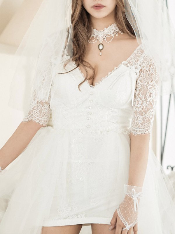 画像6: 【SALE!!】【即日発送】ショートイン花嫁ゾンビコスプレ/ブライドゾンビ【sugar nineハロウィン4点セット】【S-Lサイズ/1カラー】[OF01] (6)