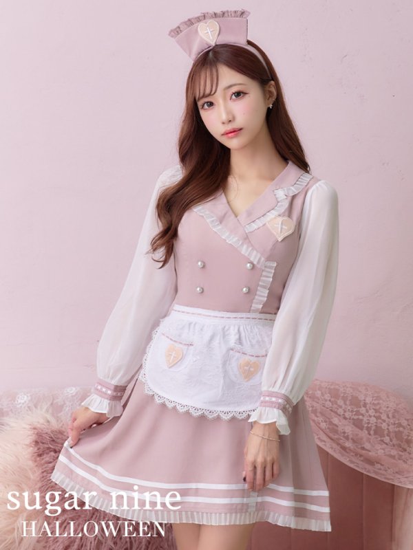 画像3: 【即日発送】ナースコスプレ/ワンピースコスプレ/Aライン/フレアスカート【sugar nineハロウィン3点セット】【S-Lサイズ/1カラー】(SU220155)[HC03] (3)