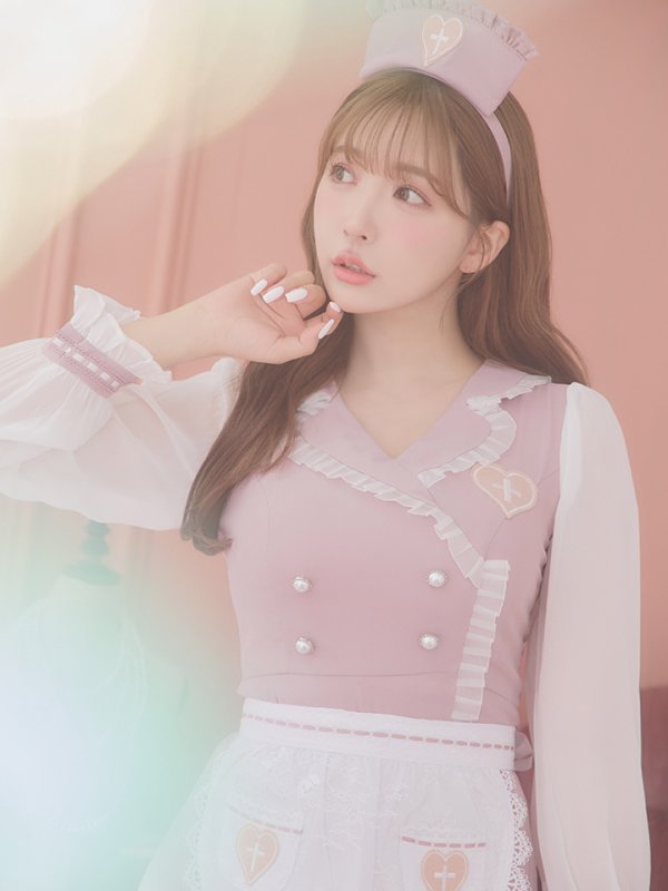 画像2: 【即日発送】ナースコスプレ/ワンピースコスプレ/Aライン/フレアスカート【sugar nineハロウィン3点セット】【S-Lサイズ/1カラー】(SU220155)[HC03] (2)