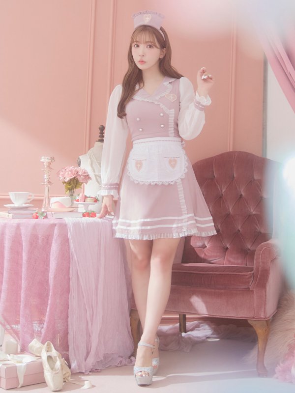 画像3: 【即日発送】ナースコスプレ/ワンピースコスプレ/Aライン/フレアスカート【sugar nineハロウィン3点セット】【S-Lサイズ/1カラー】(SU220155)[HC03] (3)