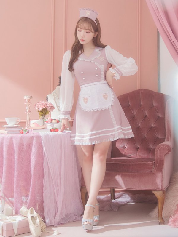 画像5: 【即日発送】ナースコスプレ/ワンピースコスプレ/Aライン/フレアスカート【sugar nineハロウィン3点セット】【S-Lサイズ/1カラー】(SU220155)[HC03] (5)