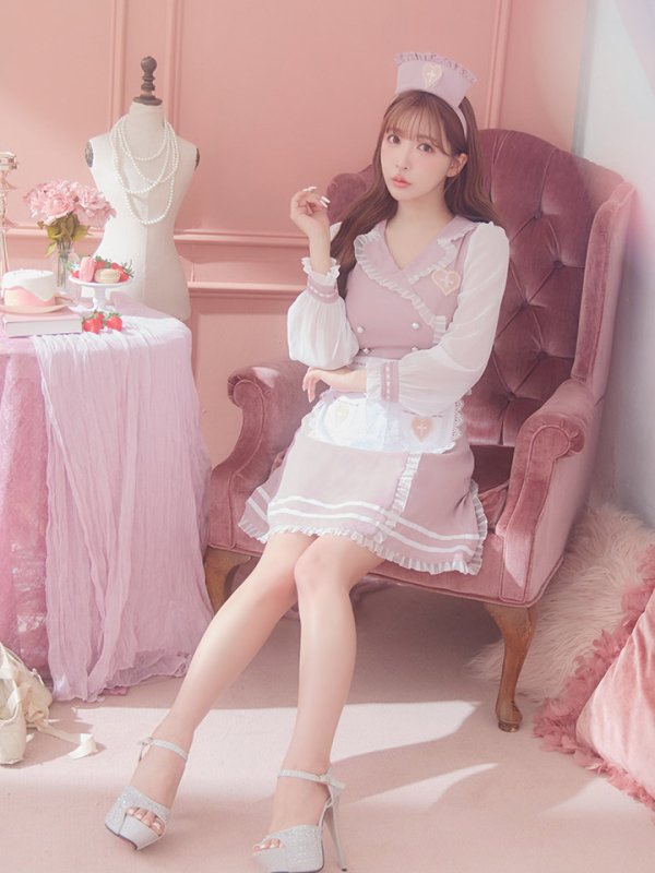 画像14: 【即日発送】ナースコスプレ/ワンピースコスプレ/Aライン/フレアスカート【sugar nineハロウィン3点セット】【S-Lサイズ/1カラー】(SU220155)[HC03] (14)