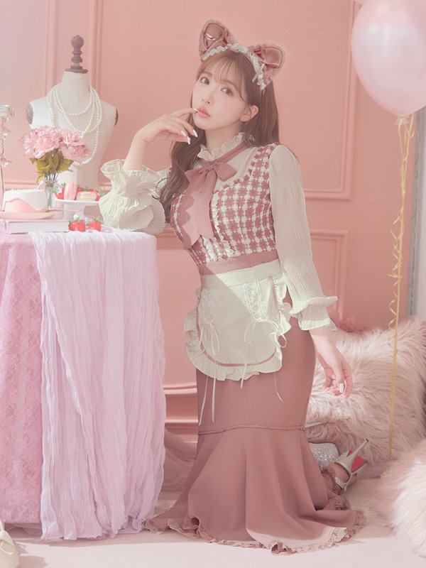 画像1: 【即日発送】ツイードキャットワンピースコスプレ/マーメイドスカート【sugar nineハロウィン3点セット】【S-Lサイズ/1カラー】[YMT] (1)