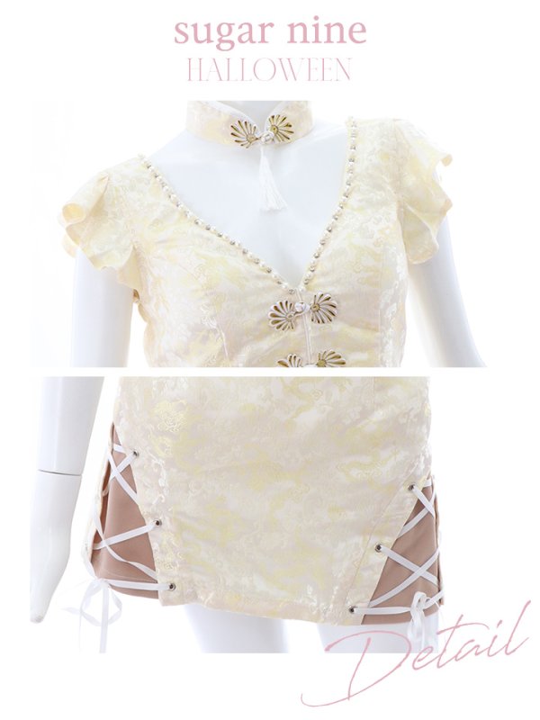 画像18: 【SALE!!】【即日発送】門りょうちゃん着用 /セットアップ/チャイナドレス/ミニスカート/タイト/コスプレ【sugar nineハロウィン4点セット】【XS-Lサイズ/2カラー】(SE01YN-WH)[OF01] (18)