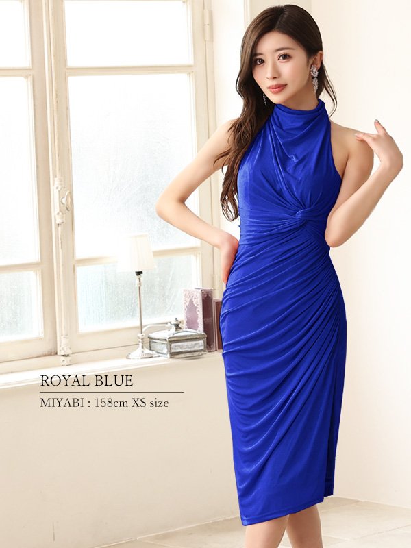 画像5: XSサイズあり【Veautt/ヴュート】【OF05】ハイネック/ ギャザー/ ドレープデザイン/ タイト/ ミディアムドレス/ キャバドレス (5)