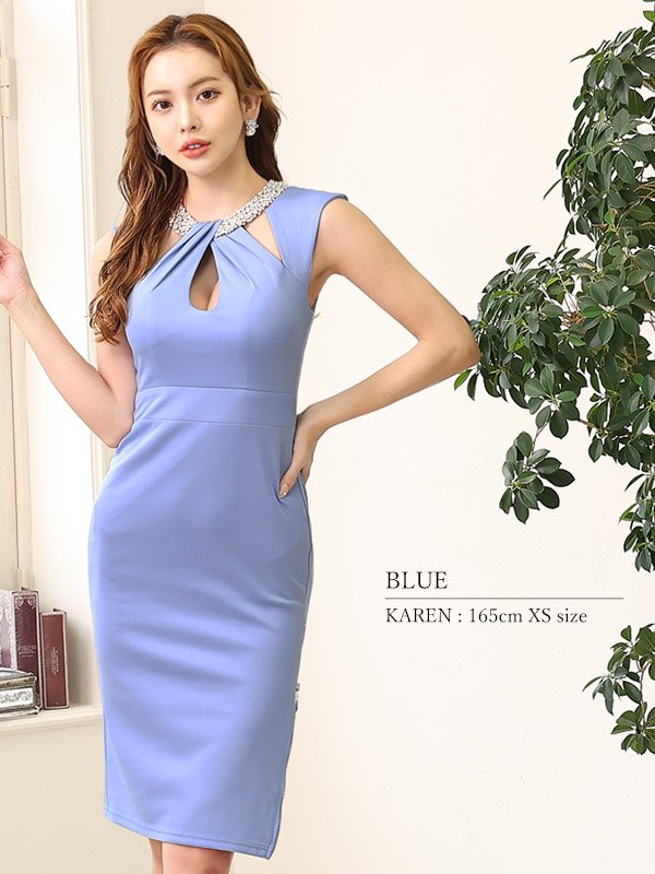 画像12: XSサイズあり【Veautt/ヴュート】【OF05】デコルテビジュー/ オープンバストカットデザイン/ タイト/ ミディアムドレス/ キャバドレス (12)