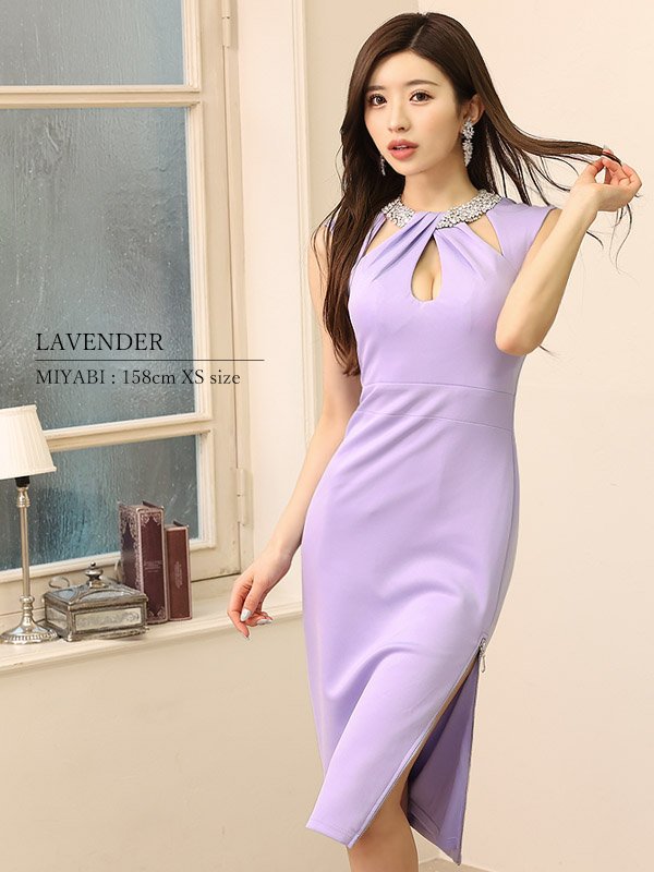 画像20: XSサイズあり【Veautt/ヴュート】【OF05】デコルテビジュー/ オープンバストカットデザイン/ タイト/ ミディアムドレス/ キャバドレス (20)