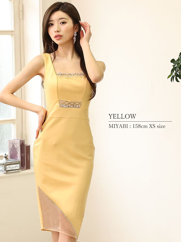 画像10: XSサイズあり【Veautt/ヴュート】【OF05】 レースビジューデザイン/ シースルーメッシュ/ タイト/ ミディアムドレス/ キャバドレス (10)