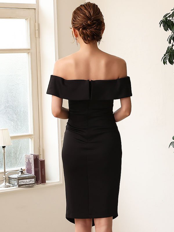 画像25: XSサイズあり【Veautt/ヴュート】【OF05】フロントボタン/ タックデザイン/ オフショルダー/ タイト/ ミディアムドレス/ キャバドレス (25)