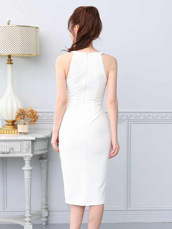 画像5: XSサイズあり【Veautt/ヴュート】【OF05】ホルターネック/ バストクロス/ ストレッチ/ タイト/ ミディアムドレス/ キャバドレス (5)