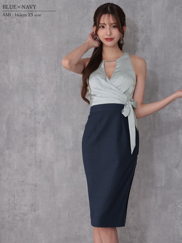 ブルー×ネイビー　モデル：あみ　身長：163cm　着用サイズ：XSサイズ