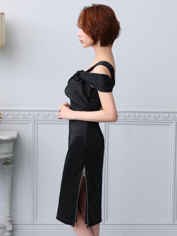 画像4: XSサイズあり【Veautt/ヴュート】【OF05】ワンショルダー/ ラメ生地 /  ストレッチ/ タイト/ ミディアムドレス/ キャバドレス (4)