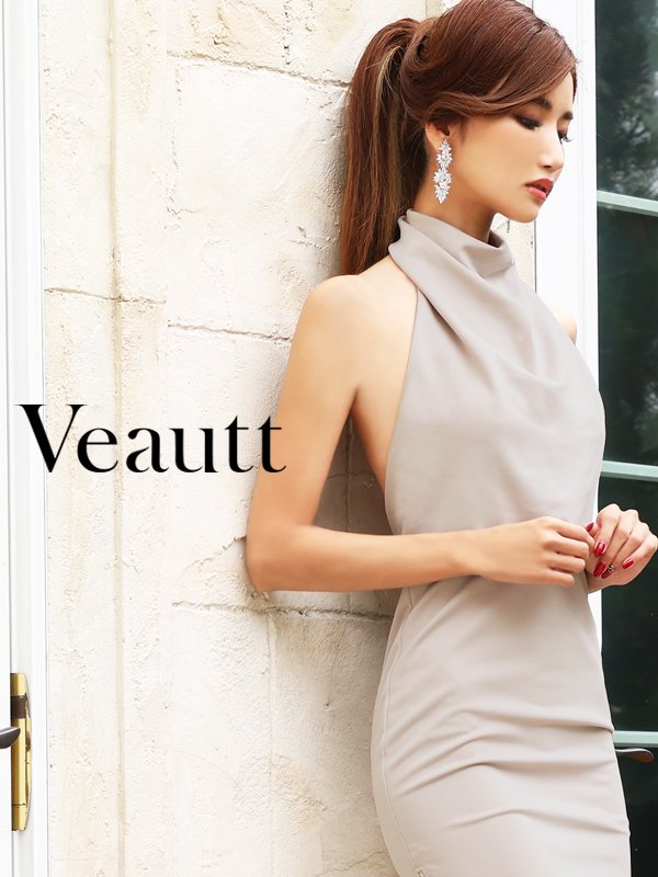 XSサイズあり【Veautt/ヴュート】【OF05】ハイネック/ サイドスリット/ ファスナー/ タイト/ひざ丈/ミディアム/ ミニドレス/ キャバドレス　ベージュ