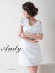 【Andy ANDY Fashion Press 14 COLLECTION 04】ジャガード/ ワンカラー/ デコルテクロスリボン/ アシンメトリー/ フレア/ Aライン/ 台形スカート/ ミニドレス/ キャバドレス[OF05]　ホワイト