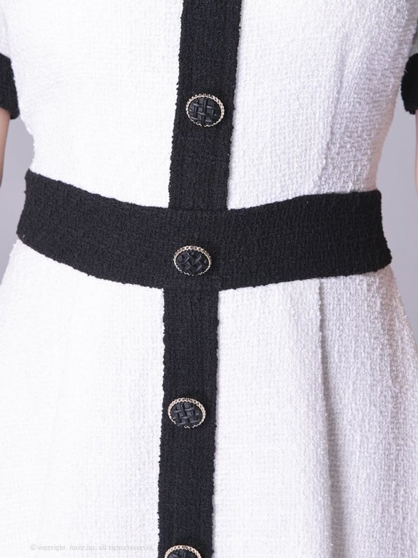 画像23: Lサイズあり【ANDY/アンディ】ツイード/ バイカラー/ 切り替えデザイン/ 半袖/ 袖あり/ スクエアネック/ ボタン/ フレア/ ミニドレス/ キャバドレス[FB03] (23)