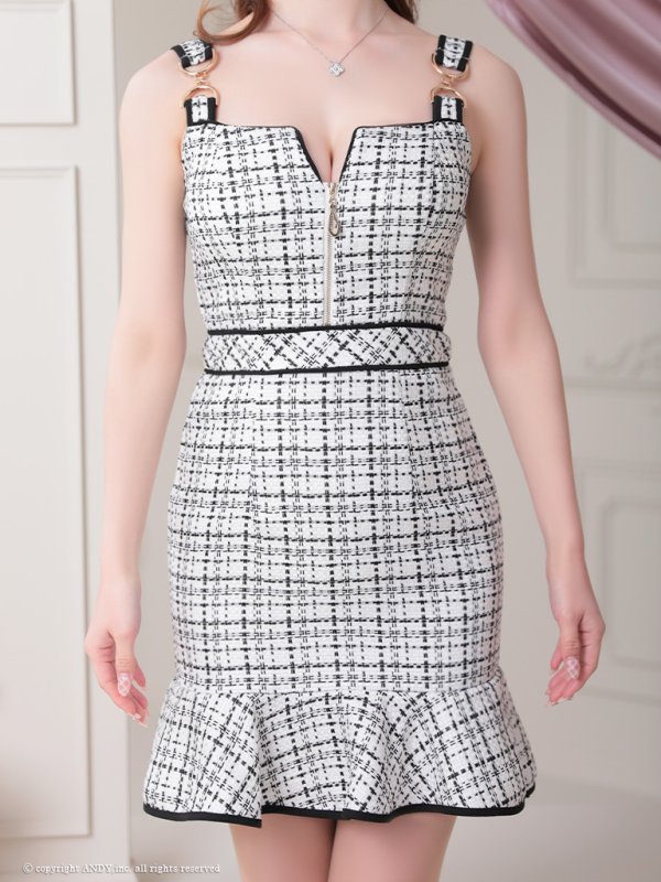 画像33: 【an/アン】マーメイド/ ツイード/ フロントジップ/ ゴールドバックル/ チェーンモチーフ/ ビスチェ/ フリル/ ミニドレス/ キャバドレス[OF05] (33)