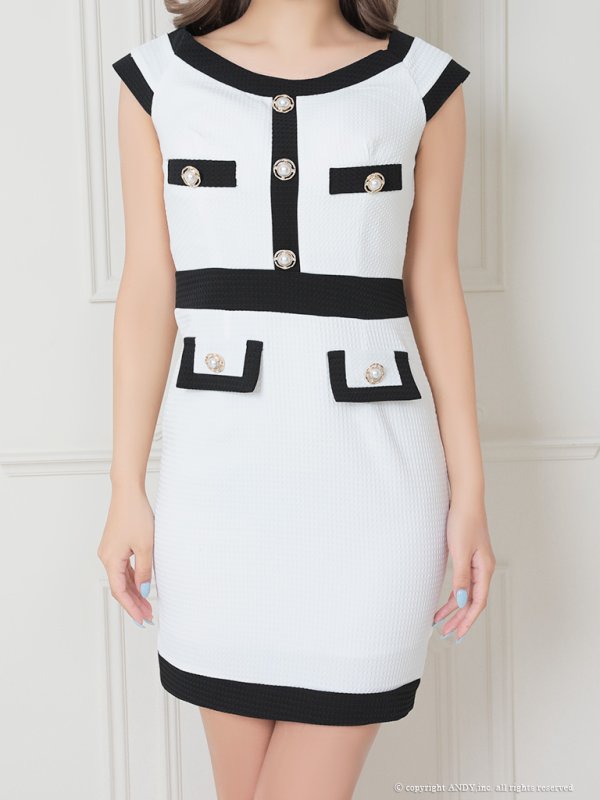 画像5: XSサイズあり【an/アン】バイカラー/ モノトーン/ パイピング/ オフショルダー/ タイト/ ミニドレス/ キャバドレス[OF05] (5)