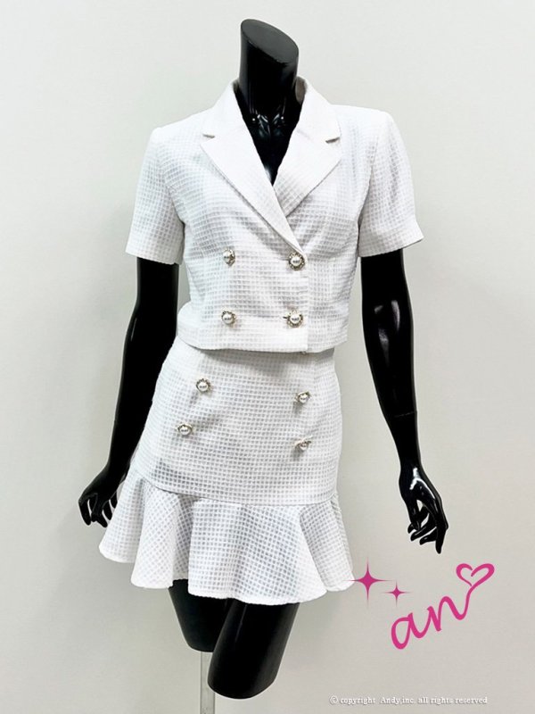 画像17: お得！【an /アン】マーメイド/ パールボタン/ ショートスリーブ/ セットアップ/ Aライン/ 裾フリル/ ミニドレス/ キャバドレス[OF05] (17)