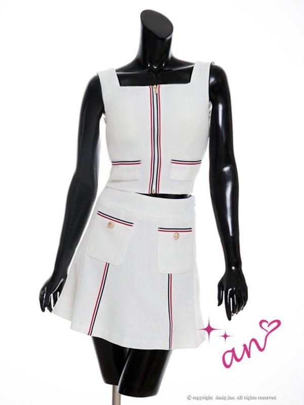 画像8: XSサイズあり【an /アン】フロントジップ/ マリンカラー/ トリコロールカラー/ スクエアネック/ セットアップ/ ツーピース/ フレア/ ミニドレス/ キャバドレス[OF05] (8)