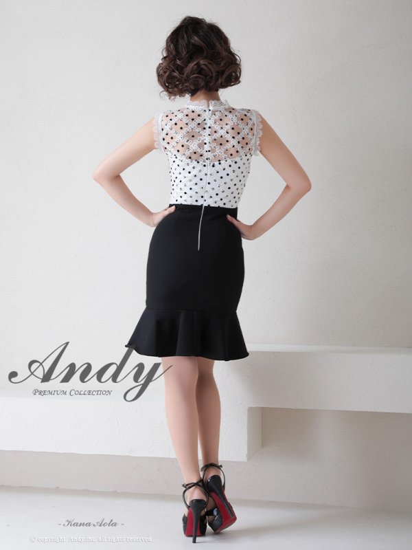 画像4: 【ANDY Fashion Press vol.14 掲載商品】マーメイド/ ドットレース/ バストカット/ ノースリーブ/ セットアップ風/ 裾フリル/ ワンピース/ ミニドレス/ キャバドレス[OF05] (4)