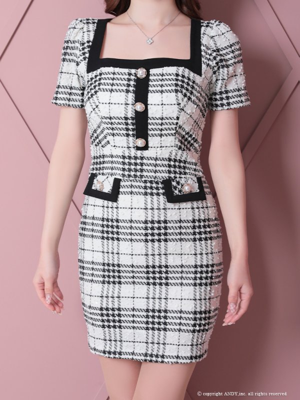 画像13: 【an /アン】チェック/ 半袖/ 袖あり/ ボタン/ タイト/ ミニドレス/ キャバドレス[OF05] (13)