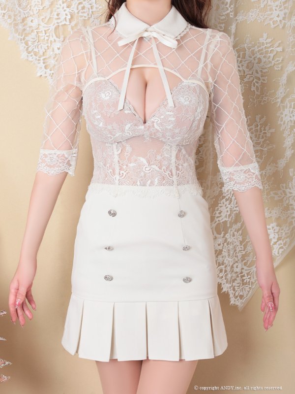 画像12: 【an/アン】襟付き/ レース/ 七分袖/ 長袖/ 袖あり/ マーメイド/ シアー/ タイト/ ミニドレス/ キャバドレス[OF05] (12)