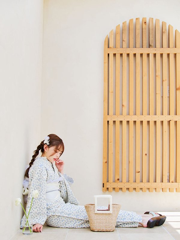 画像11: 【浴衣セール！】【即日発送】【浴衣】くすみブルー地x小花レース浴衣 【浴衣３点セット 浴衣/帯/下駄】[YMT] (11)