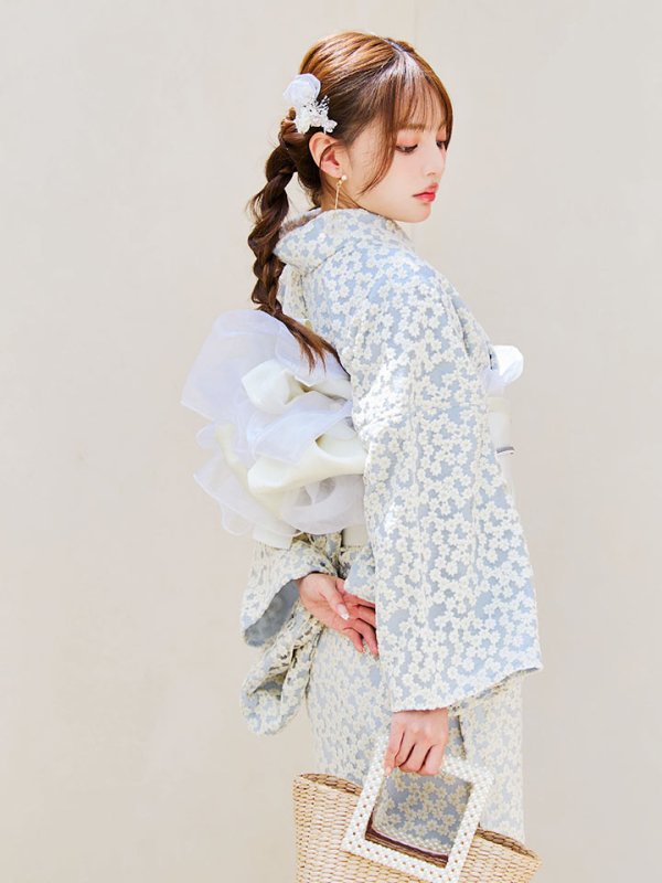 画像5: 【浴衣セール！】【即日発送】【浴衣】くすみブルー地x小花レース浴衣 【浴衣３点セット 浴衣/帯/下駄】[YMT] (5)