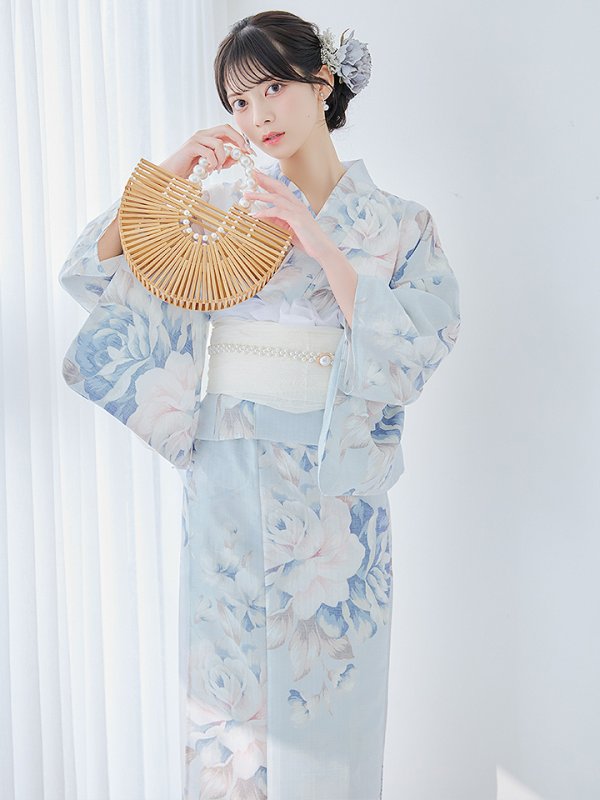 画像10: 【即日発送】クラシカルローズブルー浴衣【浴衣３点セット 浴衣/帯/下駄】[YMT] (10)