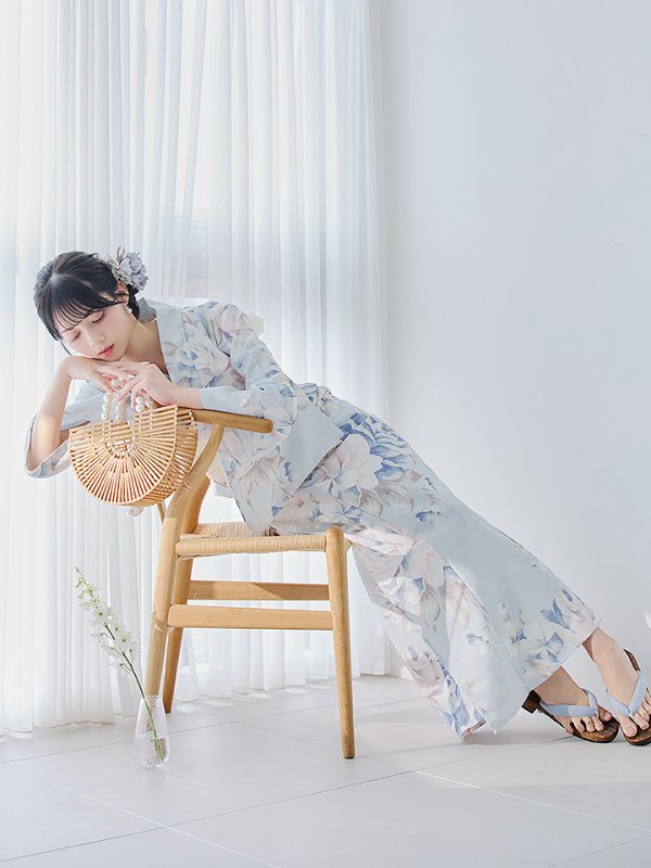 画像12: 【即日発送】クラシカルローズブルー浴衣【浴衣３点セット 浴衣/帯/下駄】[YMT] (12)