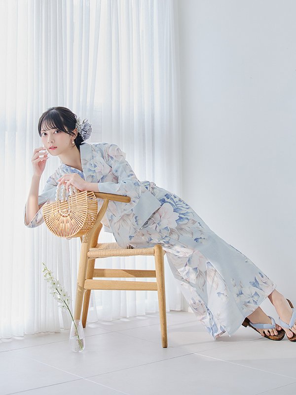 画像13: 【即日発送】クラシカルローズブルー浴衣【浴衣３点セット 浴衣/帯/下駄】[YMT] (13)