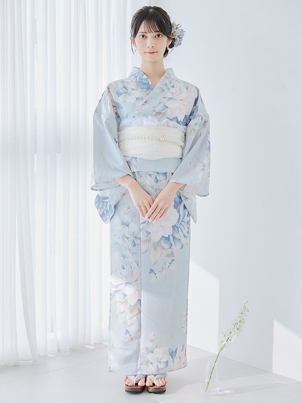 画像4: 【即日発送】クラシカルローズブルー浴衣【浴衣３点セット 浴衣/帯/下駄】[YMT] (4)