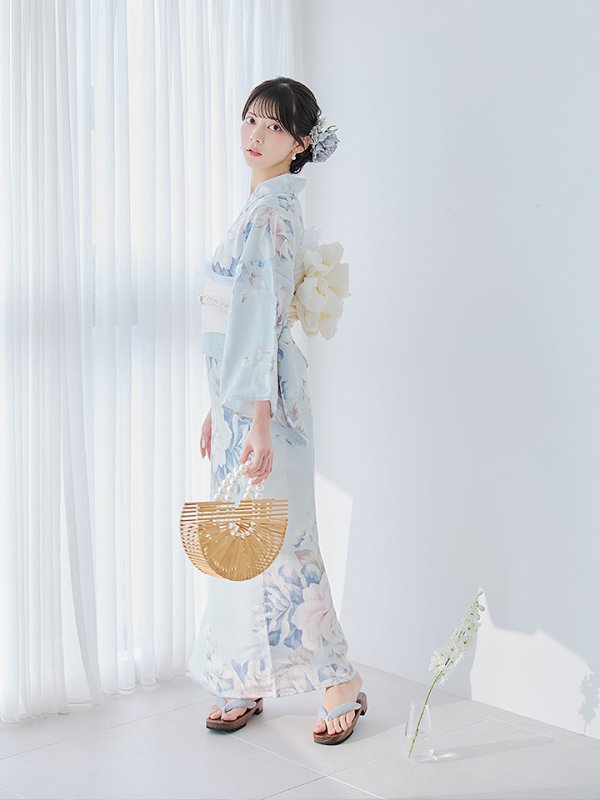 画像5: 【即日発送】クラシカルローズブルー浴衣【浴衣３点セット 浴衣/帯/下駄】[YMT] (5)