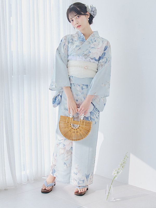 画像8: 【即日発送】クラシカルローズブルー浴衣【浴衣３点セット 浴衣/帯/下駄】[YMT] (8)