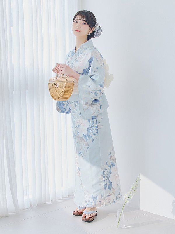 画像9: 【即日発送】クラシカルローズブルー浴衣【浴衣３点セット 浴衣/帯/下駄】[YMT] (9)