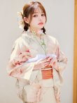 画像2: 【即日発送】ピンクベージュ牡丹浴衣【浴衣３点セット 浴衣/帯/下駄】OBI-g-500-kj-4-OR / HIMO-900-yn-5-IV / HEKO-800-sb-5-W / YA-594-kj-CL / YA-1081-kj-BR / GETA-01-kj-7-P / [YMT] (2)