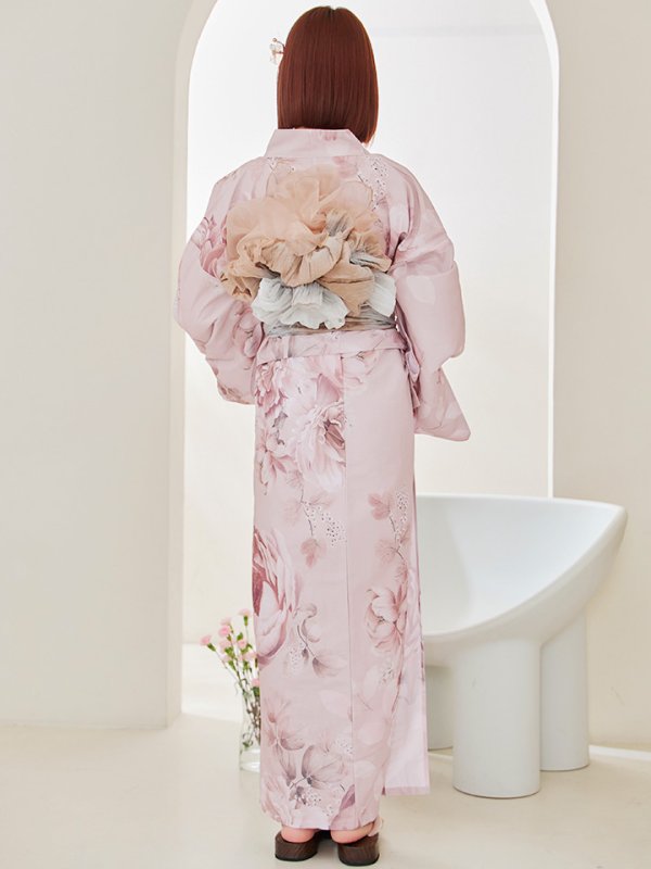 画像13: 【即日発送】くすみピンクアンティークフラワー浴衣【浴衣３点セット 浴衣/帯/下駄】[YMT] (13)