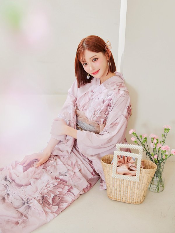 画像7: 【即日発送】くすみピンクアンティークフラワー浴衣【浴衣３点セット 浴衣/帯/下駄】[YMT] (7)