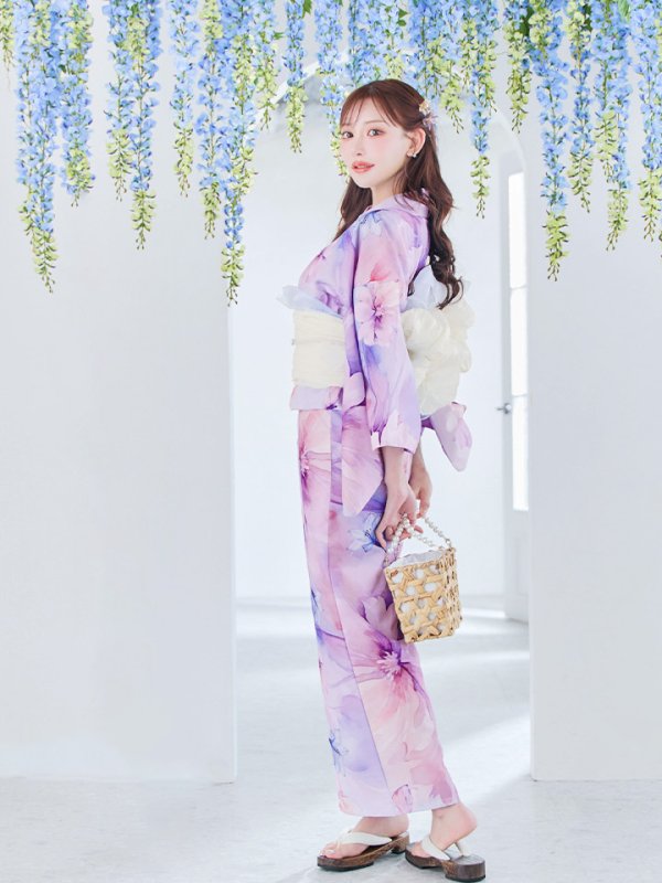 画像40: 【即日発送】パステル水彩フラワーアンニュイ浴衣【浴衣３点セット 浴衣/帯/下駄】[YMT] (40)