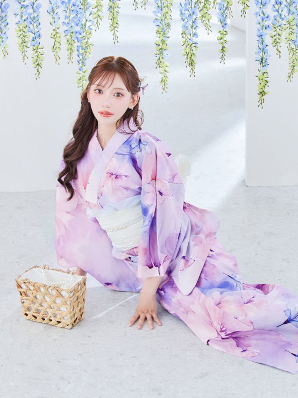 画像36: 【即日発送】パステル水彩フラワーアンニュイ浴衣【浴衣３点セット 浴衣/帯/下駄】[YMT] (36)