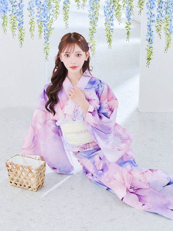 画像37: 【即日発送】パステル水彩フラワーアンニュイ浴衣【浴衣３点セット 浴衣/帯/下駄】[YMT] (37)