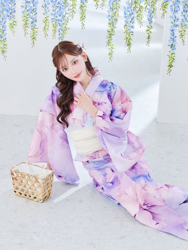 画像35: 【即日発送】パステル水彩フラワーアンニュイ浴衣【浴衣３点セット 浴衣/帯/下駄】[YMT] (35)